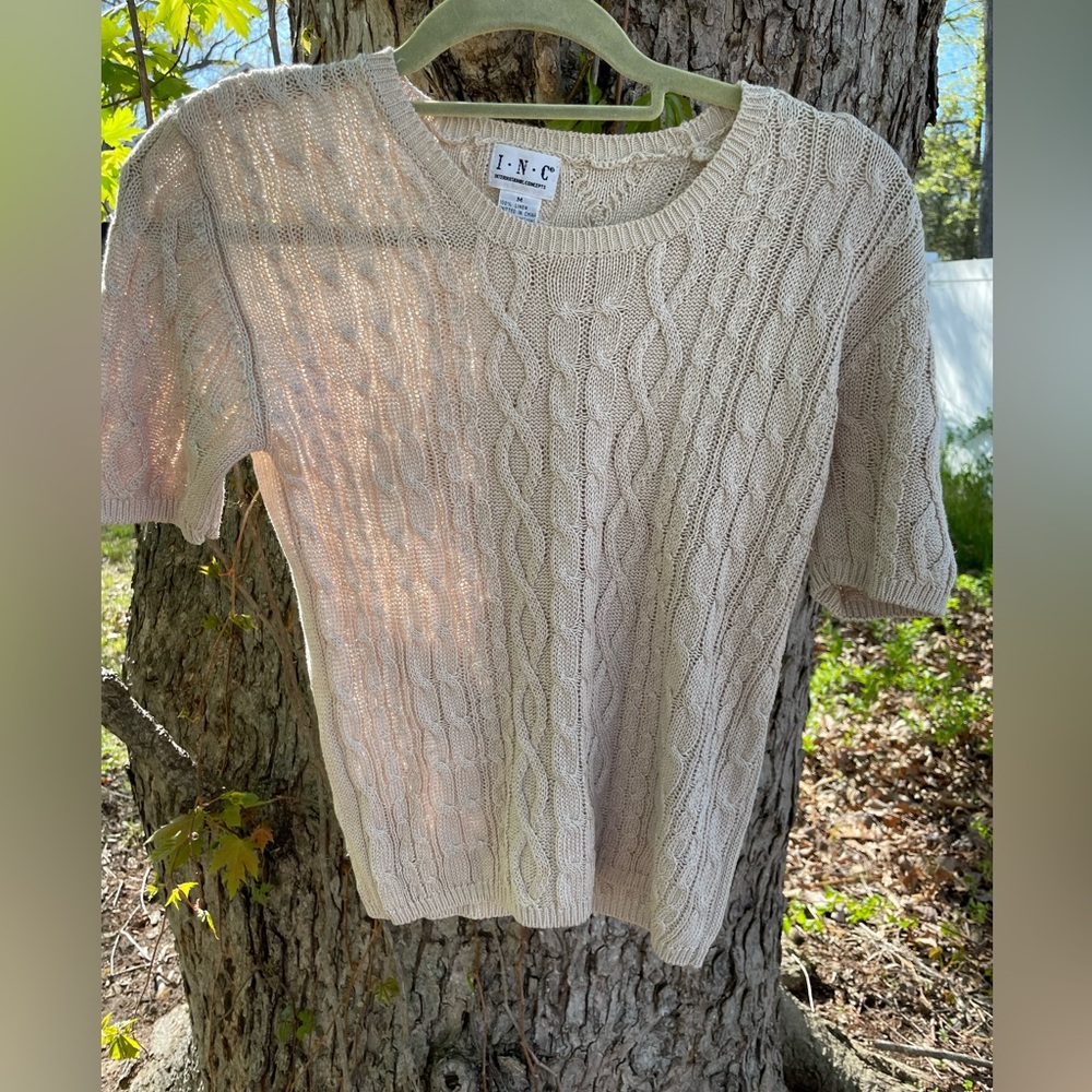 INC linen Short Sleeve Cable Knit Top